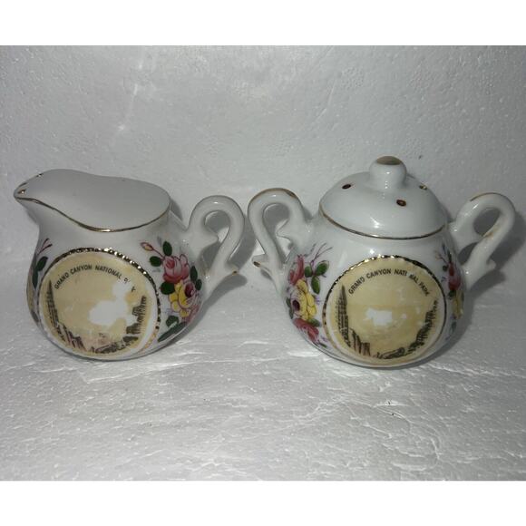 Vintage Porcelain Grand Canyon Sugar Slug And Creamer Salt And Pepper Shakers - Picture 1 of 7